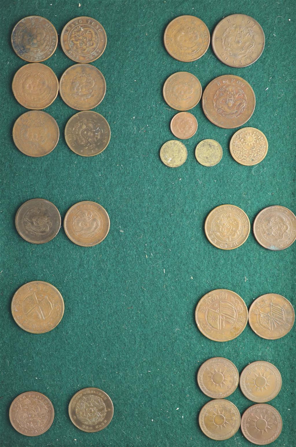 China, Empire and Republic period, a collection of 70 Chinese provinces 10 cash copper coins and other coins,
